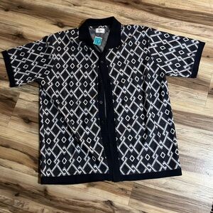 Men's Geometric Navy Blue and White Casual Button Down Shirt